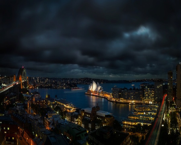Pohľad na Sydney ponorené do noci